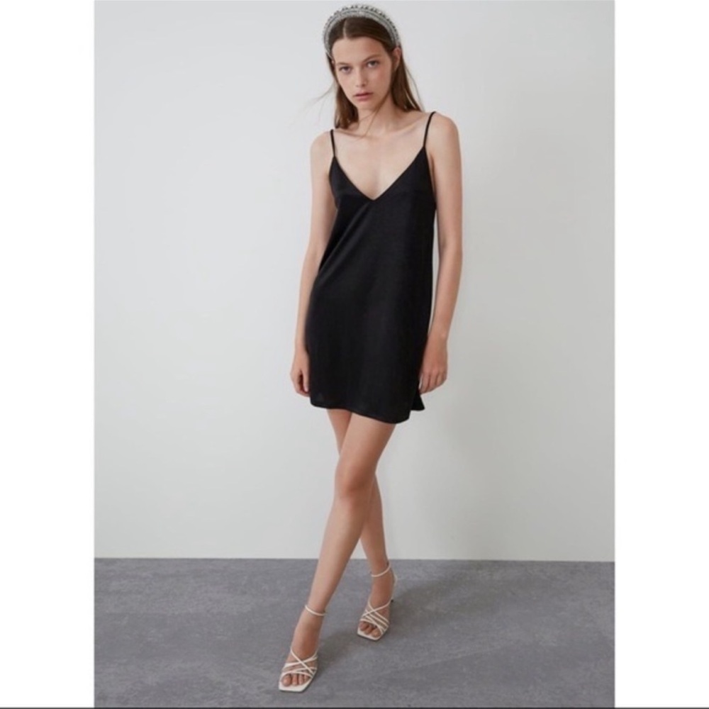 Zara black satin slip dress